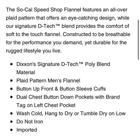 Dixxon So-Cal Speed Shop Flannel Large - Picture 5 of 10